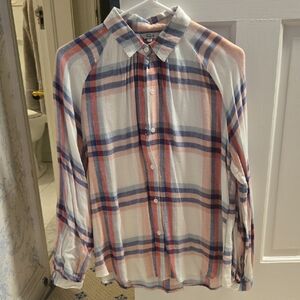 Rails Women's Pink and Blue Plaid Button Down Shirt Smal